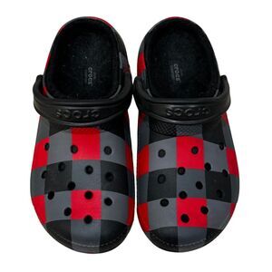 Crocs Classic Lined Plaid Clog - Red Black Gray, Mens 7 / Womens 9, Unisex